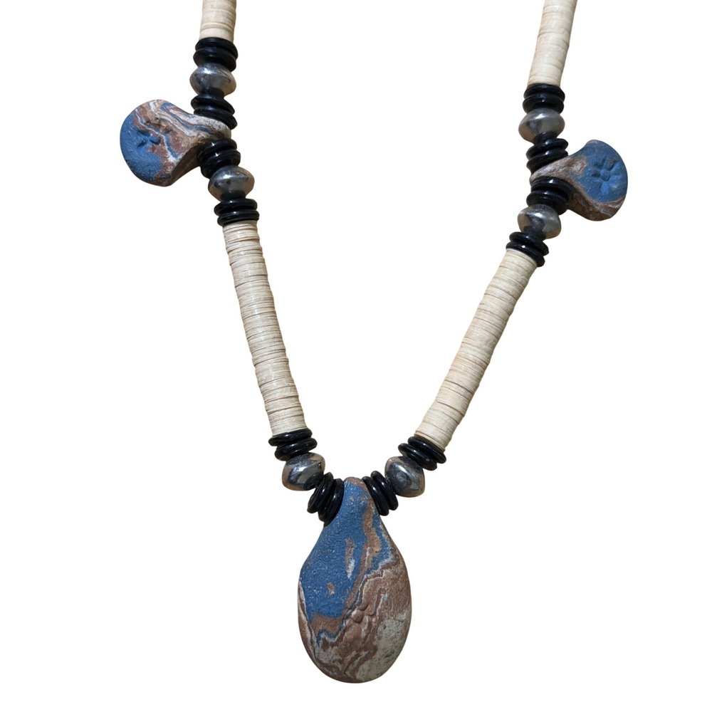 Unique Ceramic Stone‎ Beaded Necklace Boho Statement Earth Festival Statement